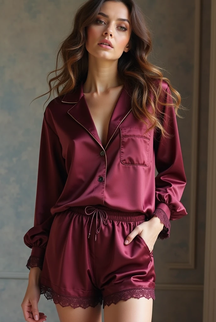 1girl in, age 44, diamond face, Looking at Viewer, jewelry, Realistic, A sexy, Pajamas outfits, multicolored outfits, Cityscape background, sit pose