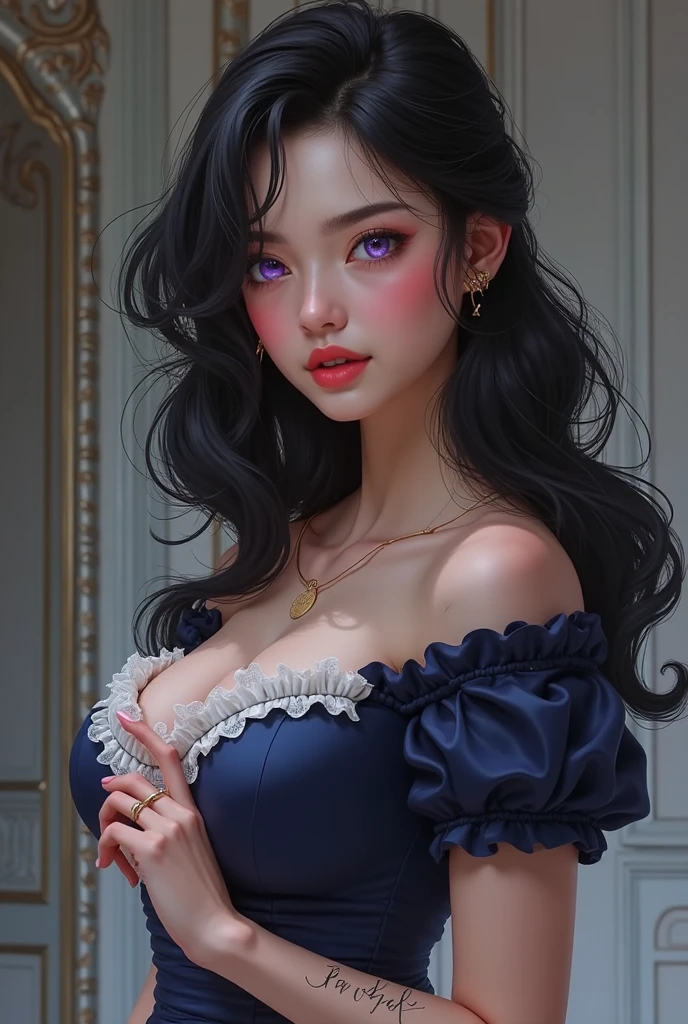 marinamui,RAW photo,(high detailed skin:1.2), 8k uhd, dslr, soft lighting, high quality, film grain, Fujifilm XT3,MODELSHOOT STYLE,a bust portrait of a girl, beautiful woman, wearing a dress, model photo, contest winner, Bokeh,black hair,blue eyes,tatoo, <lora:marinamui_v01:.75>