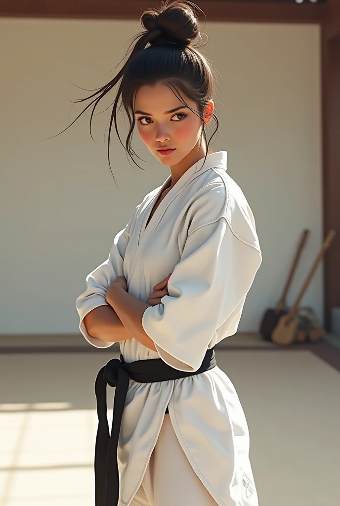 30 yo anime girl in Karate uniform big brown skin - SeaArt AI