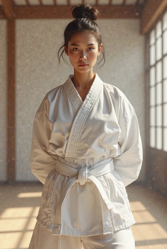 30 yo anime girl in Karate uniform big brown skin - SeaArt AI