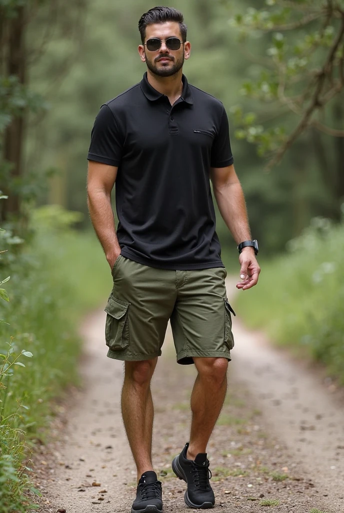 full body photo of lukas <lora:lukas_y-04:0.8> wearing a t-shirt and tight gym shorts, confident pose, (smirk:0.5) BREAK edge of Bratislava Forest Park, lush green woodland, dense foilage of towering trees, sunlight filters through the leafy canopy, dappled shadows, golden hour, peaceful backdrop