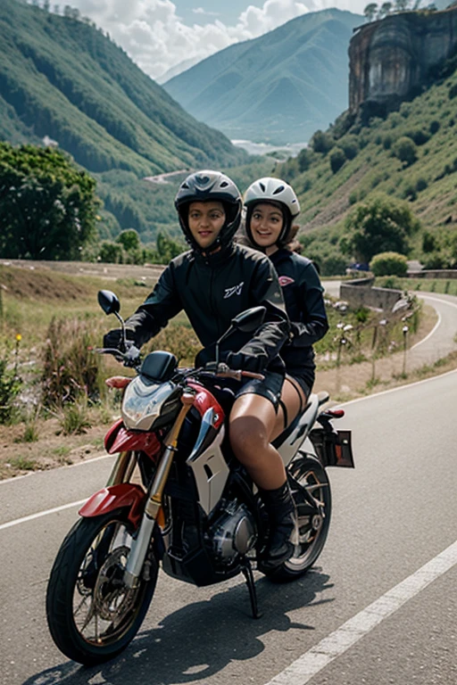 3 gym girls riding on one motorcycle across the city