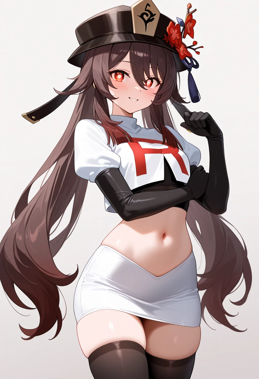 score_9, score_8_up, score_7_up, source_anime, Idealized Forms, Natural Light, details background, blurry background, extremely detailed,cartoons girl are standing wearing a futuristic outfit, 1girl,breasts,ass visible through thighs,bodysuit,covered navel,(aga),hatsushimo(kancolle),brown eyes,(left(white)right(blue))headband,(black)long hair,(low-tied)hair,(black)hair,small breasts,(petite),pussy,