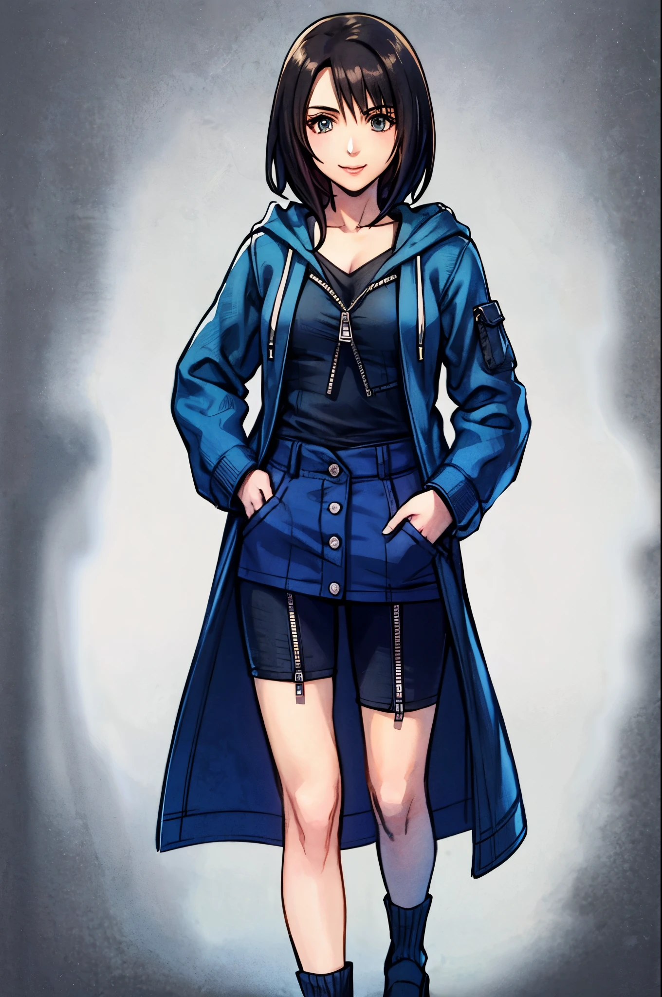 (cowboy shot), sfw, (masterpiece), (best quality:1.0), (ultra highres:1.0), detailed eyes,
BREAK
, short hair, hoodie, leggings, shorts, zipper, cute pose, smiling, full body
nomura_tetsuya_offset
BREAK
simple background, white background