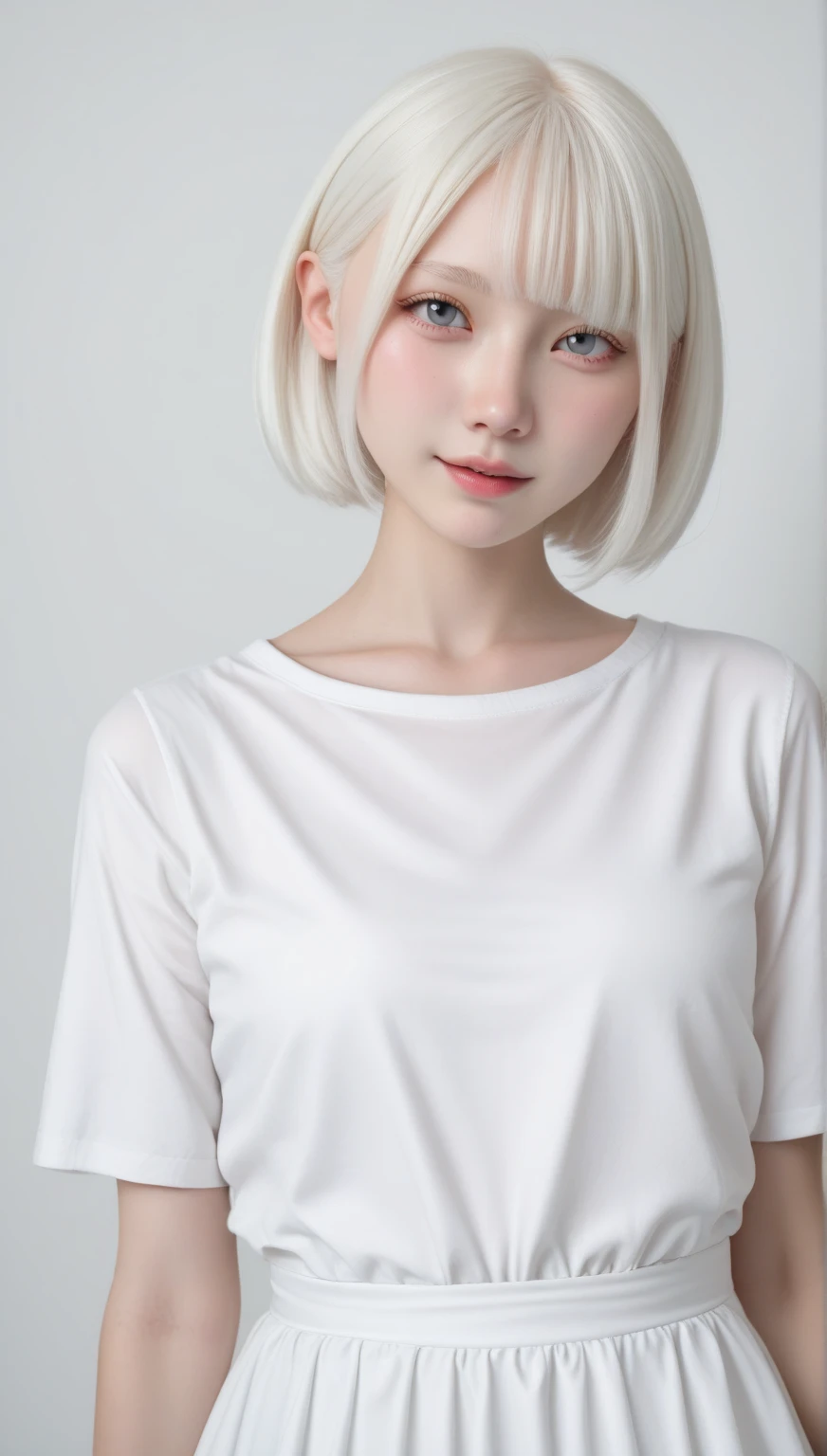 Genuine、(8k)、Japanese、woman、White skin、Shyness、Oversized T-shirt、I&#39;I was so embarrassed that my cheeks turned red.、Shading、Big Breasts、With bangs、Blonde Short Hair、I can see the valley、