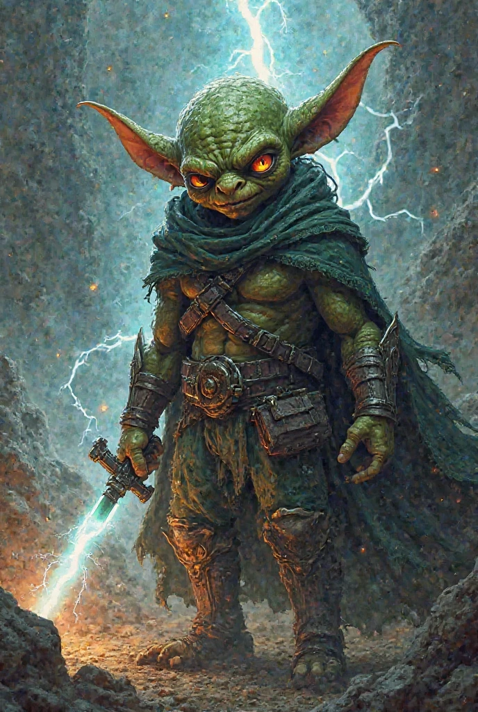 half body shot, Yoda, raging, morphing into the Hulk, <lora:ral-dissolve:1> ral-dissolve, green glowing aura, rich red background
