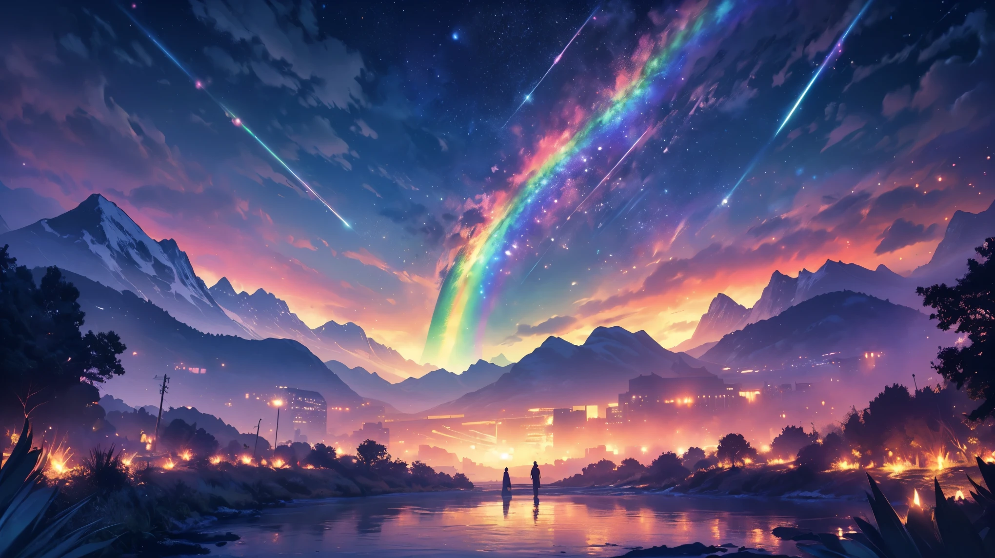 rainbow,超high image quality,high image quality,high quality of wavy lines,Enchanted Mysterious Forest , (Lots of Neon Colored Butterflies),Majestic Atmosphere, Pure blue water river fountain, Golden Mini Fairy, (((emits fluorescent blue, lots of succinants Agave glows))), Extremely beautiful scenery , (Super Real), {Highly Detailed 8k CG Unit Wallpaper}, (Low Perspective Prioritizing the Overall Scene), (Wide々A view of the field ), (Low Angle Shot),(lowlight), (Warm Light Source : 1.0), Intricate Details, (((Seven colors of the rainbow ))), (bright light that emits bubbles), (Atmosphere lighting), nature, Magically Beautiful Scenery, landscape,((Triple Overlapping Rainbows)),