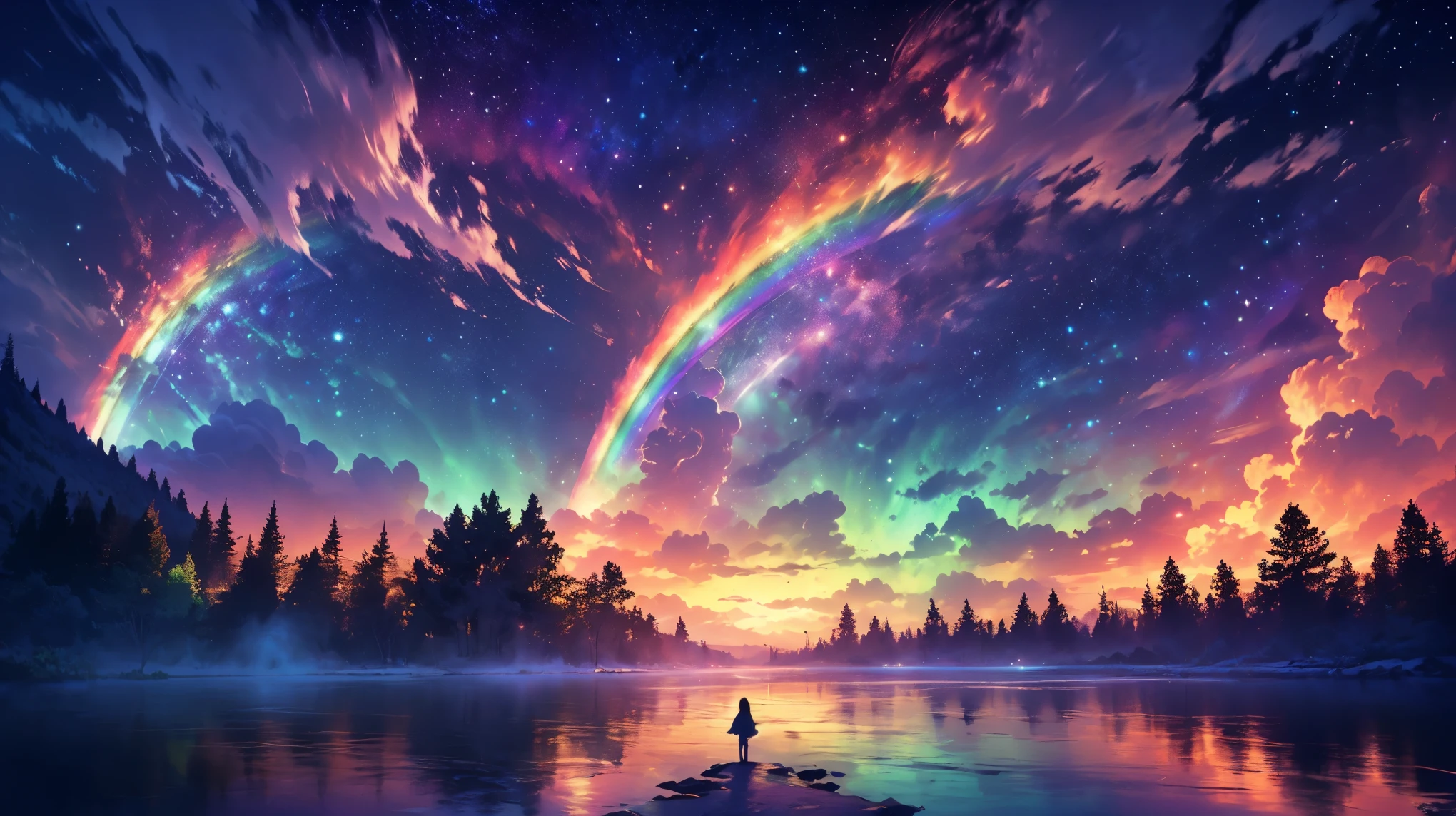 rainbow,超high image quality,high image quality,high quality of wavy lines,Enchanted Mysterious Forest , (Lots of Neon Colored Butterflies),Majestic Atmosphere, Pure blue water river fountain, Golden Mini Fairy, (((emits fluorescent blue, lots of succinants Agave glows))), Extremely beautiful scenery , (Super Real), {Highly Detailed 8k CG Unit Wallpaper}, (Low Perspective Prioritizing the Overall Scene), (Wide々A view of the field ), (Low Angle Shot),(lowlight), (Warm Light Source : 1.0), Intricate Details, (((Seven colors of the rainbow ))), (bright light that emits bubbles), (Atmosphere lighting), nature, Magically Beautiful Scenery, landscape,((Triple Overlapping Rainbows)),