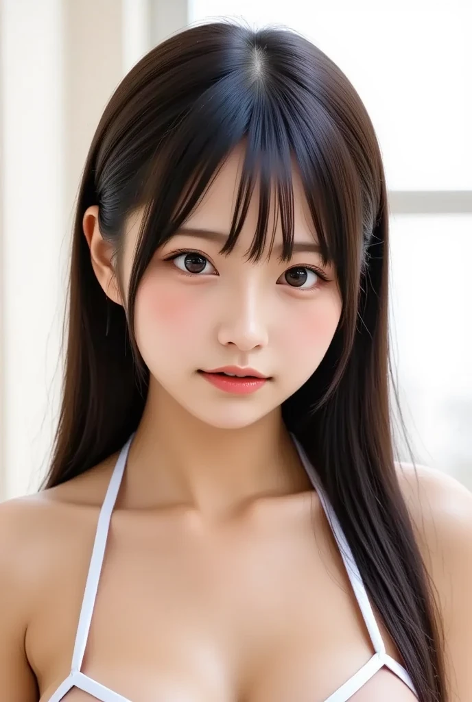 ((Model-like beauty)),((Young age girl)),((Portraiture)),((One girl)),((顔のClose-up)),masterpiece, Best image quality, Ultra-detailed,(Perfect body:1.5), (Perfect Face+Place your bangs above your eyebrows+Short golden hair, Short Bob), Close-up, Viewer Perspective, Kamimei,Three white eyes,Fine hair((Portraiture)),Big eyes(Realistic eyes),Professional Lighting,Mid-breasted,(Brown eyes),White swimsuit,((Shiny Hair)),Slender,Very cute teengirl,Around 15 yearssmile,Half Girl,Eyelashes,Beautiful nose,Fuller lips,Stand up straight, Head is straight, Body facing forward,The background is the sea,Soft Light,85mm lens,bikini,Sunset,