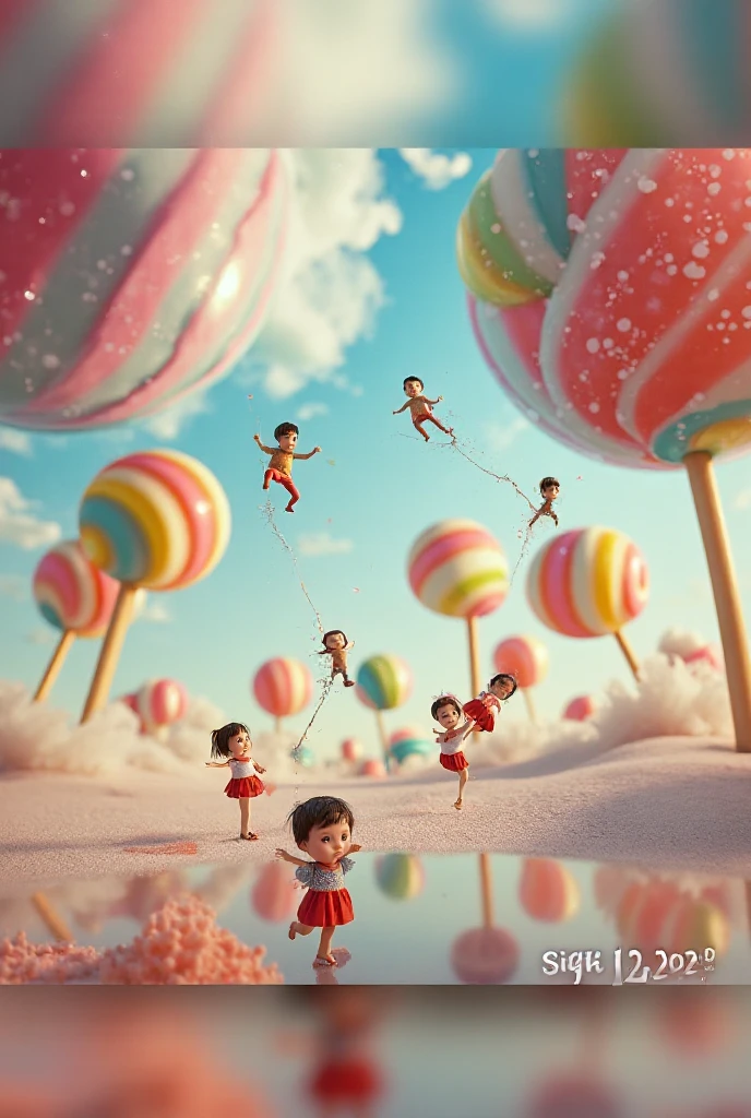Create an image of children playing on a bounce house/ popcorn and cotton candy