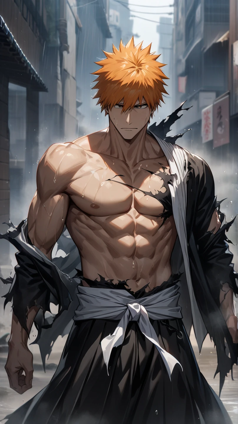 1boy, headband, jacket, scarf, gloves, pants, flexing, angry, open mouth, screaming, (punching:1.1), metropolis, day, spotlight, hard light, from below, foreshortening, solo, focus, extremely muscular masculine character, flame hair, huge bulge, 8 pack abs, erotic,