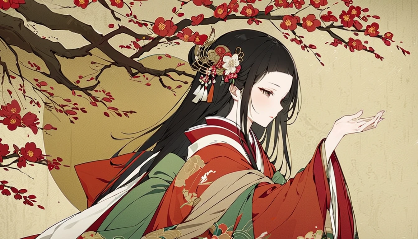 woman in kimono。 Heian period。Pray