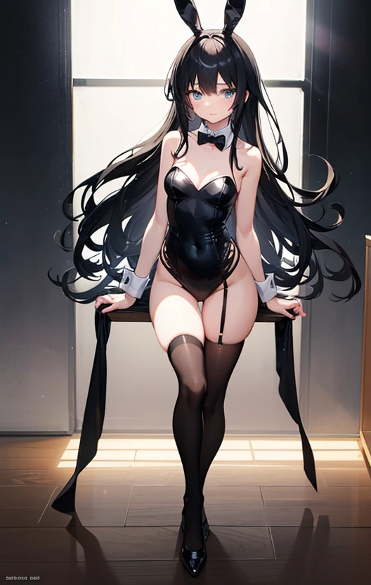 masterpiece, best quality, finely detailed, high resolution, extremely delicate and beautiful, (black bunny girl), (breasts), (pantyhose)
