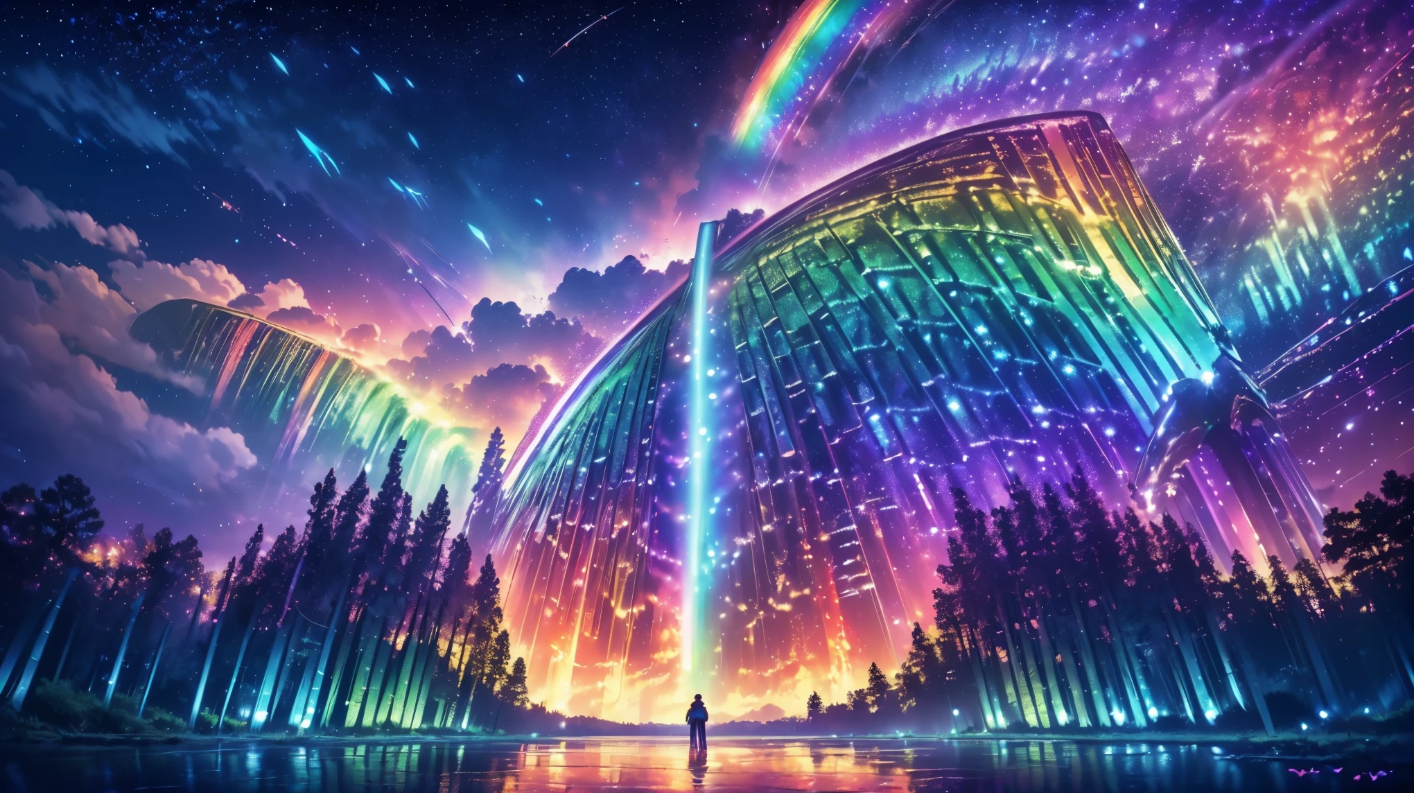 rainbow,超high image quality,high image quality,high quality of wavy lines,Enchanted Mysterious Forest , (Lots of Neon Colored Butterflies),Majestic Atmosphere, Pure blue water river fountain, Golden Mini Fairy, (((emits fluorescent blue, lots of succinants Agave glows))), Extremely beautiful scenery , (Super Real), {Highly Detailed 8k CG Unit Wallpaper}, (Low Perspective Prioritizing the Overall Scene), (Wide々A view of the field ), (Low Angle Shot),(lowlight), (Warm Light Source : 1.0), Intricate Details, (((Seven colors of the rainbow ))), (bright light that emits bubbles), (Atmosphere lighting), nature, Magically Beautiful Scenery, landscape,((Triple Overlapping Rainbows)),