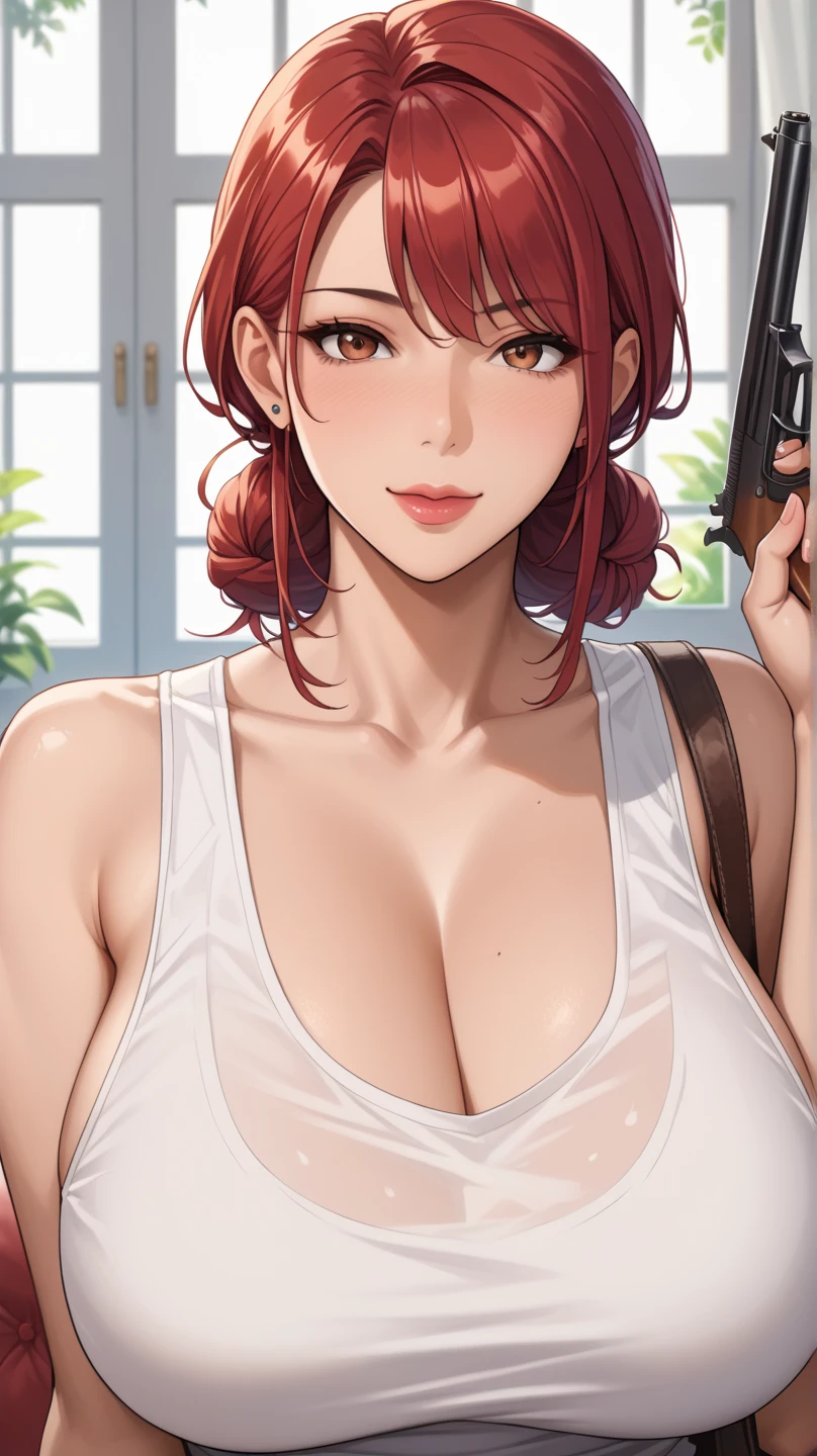 ((Best Quality)), ((Masterpiece)), ((Realistic)) 21 year old, girl, wixie haircut, ((red one piece white swimsuit)) (((detailed character sheet, frontal view, side view, three quarter view))) 7 heads full body, sexy, hot ((( white background ))) nijistyle