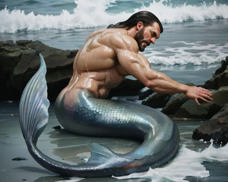 1 Male Mermaid, (Male Mermaid Model) Hot skin, masterpiece, top quality, The most handsome mermaid in the world, Tan Quan, Perfect body, chest muscles,abdominal muscles,Beautiful male model, Attractive male lead 20-25 perfect age, white hair, summer, seawater, blue sky, Baiyun, Solid handsome young mermaid, ultra high definition, 8K, male only .8K Ultra HD, DSLR camera, low light, high quality, film grain, Fuji XT3, Men's Breaststroke