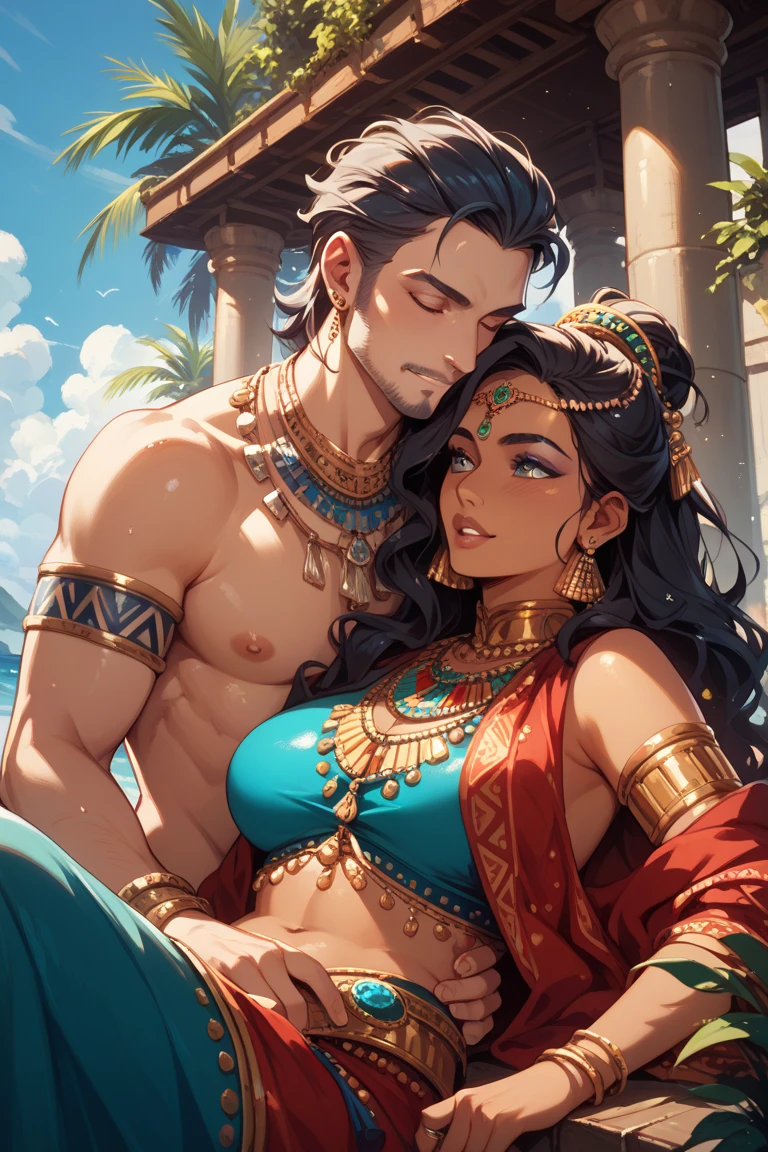portrait,(NSFW 0.75) (one man and one woman, hugging each other))((touching eachother, kissing))((muscular man, princess pose)) ,very very big breast, soft nylon sexy saree , orange , pink ,teal,red, yellow colour ,flower design modern light wedding saree, colorful, flower armor, good anatomy, best quality, (((masterpiece))), high quality, realist, best detailed, details, realist skin, skin detailed, underboobs, beautiful posing under a fairy tale of exotic magic,lehenga choli, girl immersed in water , soaked saree, meadows background , bokeh effect , chubby , sleeping in bed, t,off shoulder, strapless blouse, different saree wearing style,(multi chain jewellery blouse),(wearing jewellery on blouse)(buttocks and looking back)