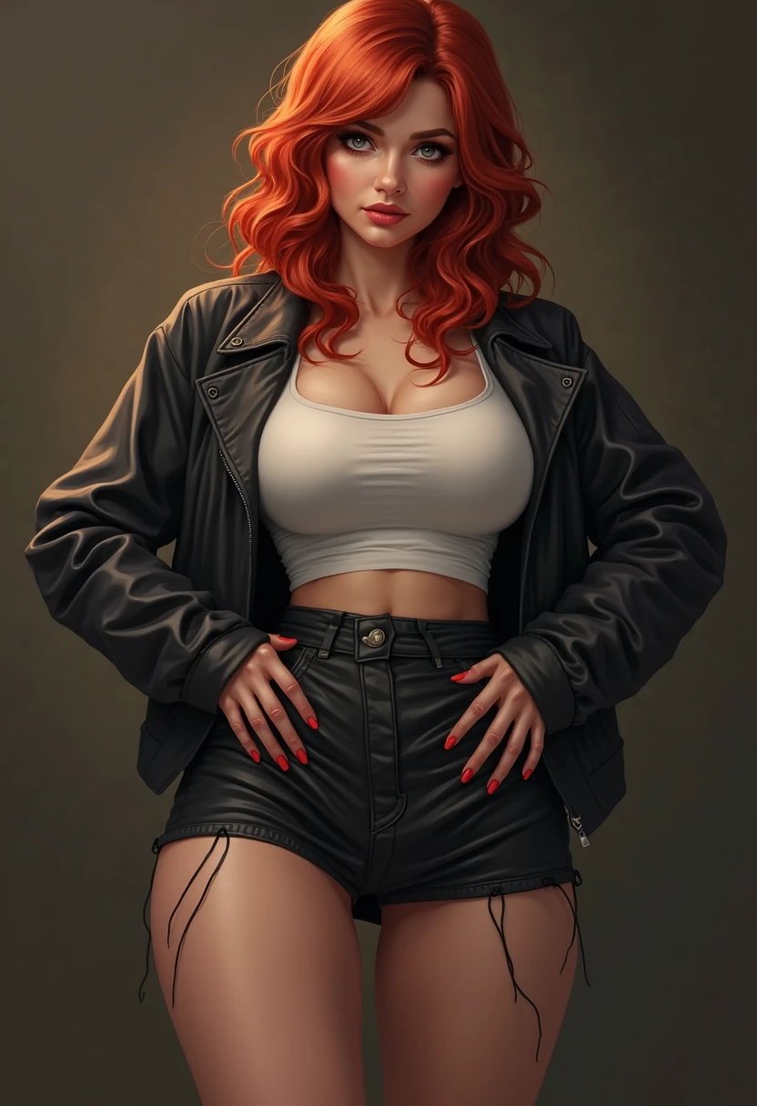 red hair, cowboy shot, tattered clothing, sexy woman