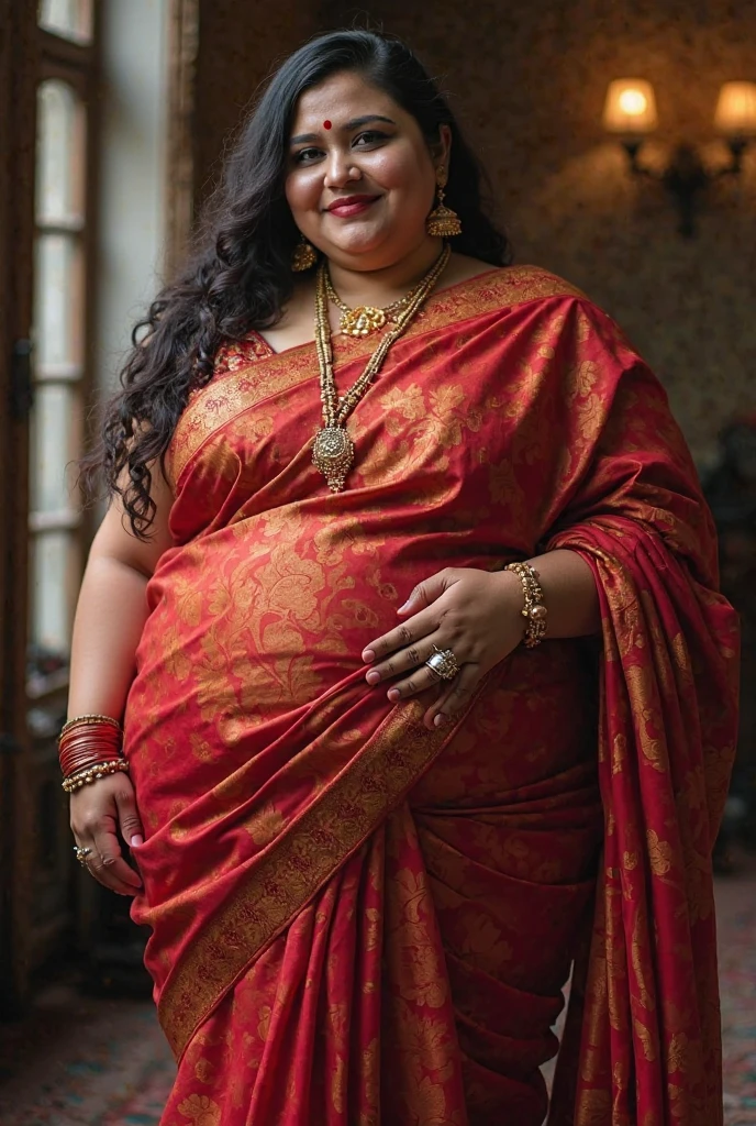 Fat Figure bbw extreme Fat Indian aunty with 48 Size in saree Big