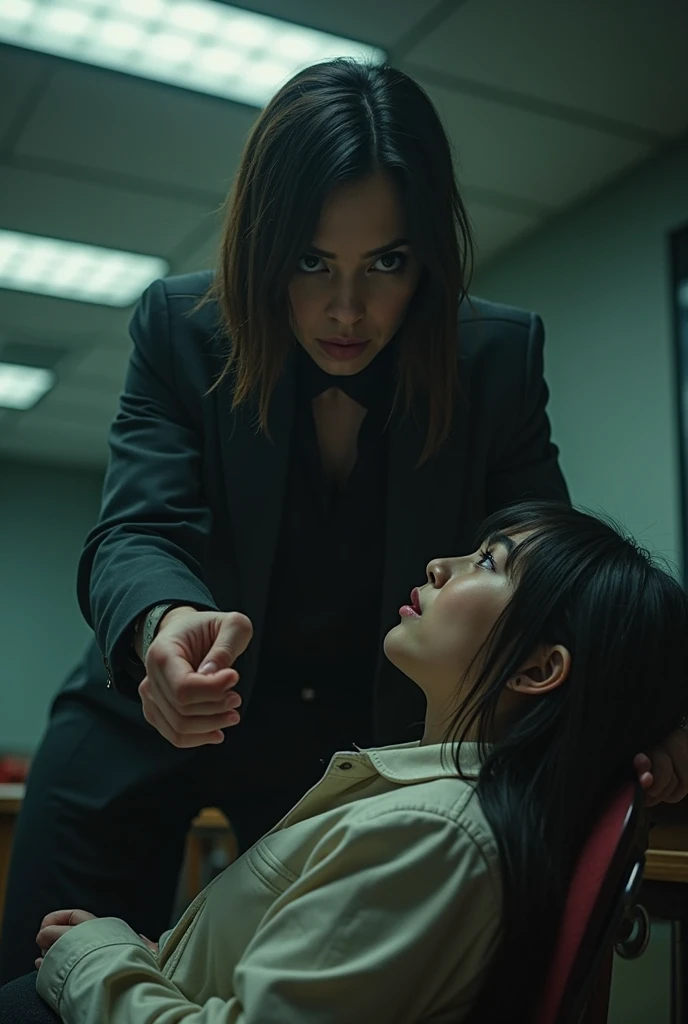Italian crime film, horror, giallo scene, nerdy killer, black glasses, black gloves, butcher knife, girl tied up on bed, dirty hotel room, cinematic lighting, , Realism, Luminism, cinematic lighting, Eye-Level Shot, Ultra-Wide Angle, high details, award winning, best quality, 16k, ccurate, retina, UHD, textured skin, super detail