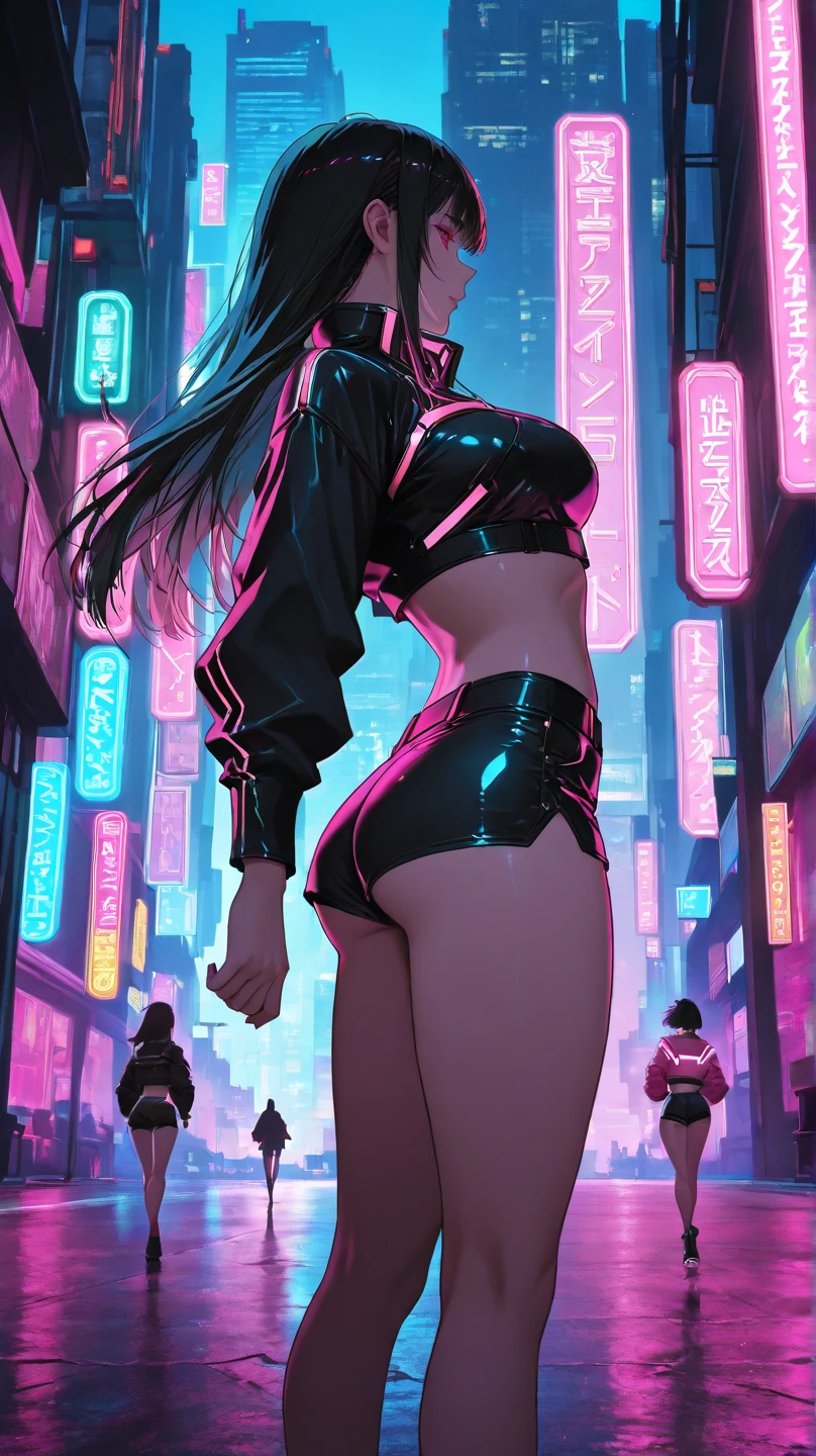 uma pintura digital da sucubus, outfit Long Hair, arte cyberpunk de Josan Gonzalez, vencedora do concurso behance, afrofuturismo, synthwave, neon, neon brilhante,coxas grossas, cintura fina, sensual, nsfw, pouca roupa, arte erotica, anime, roupas rasgada de batalha, extremamente sexualizada, corpo suado, NSFW, seios grandes, bunda grande, HD, 8k, Alta qualidade, detalhes, corpo perfeito, destaque o corpo, detalhe no rosto perfeito, Detail in the background