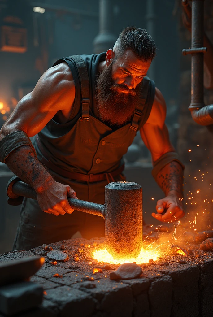 Thors hammer forging my metal wallet, without thor in the image. Forging metal wallet