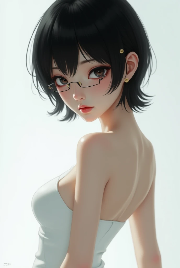 score_9, score_8_up, score_7_up,source_anime, high res image,masterpiece,best quality,clear skin,anime_girl,black hair,short hair,glasses,topless,