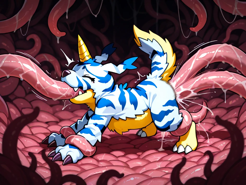 Raya and the Last Dragon Sisu, blue eyes, adorable, cute pose, backyard, ((((hyper tentacle, balls, anal large tentacle insertion, tentacle oviposition, rear view, on all fours, feces covered tentacle egg, raised tail, tentacle oral, hyper belly))))