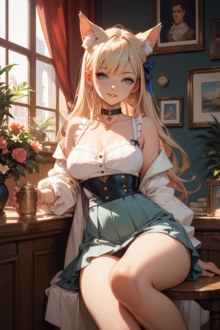 beautiful girl, cute, blue eyes, twin tail, blonde, black skirt, sexy underwear, teen, not breast , tiny breast, small breast, knee-socks, wet shirt, blush, blush face, young, little girl