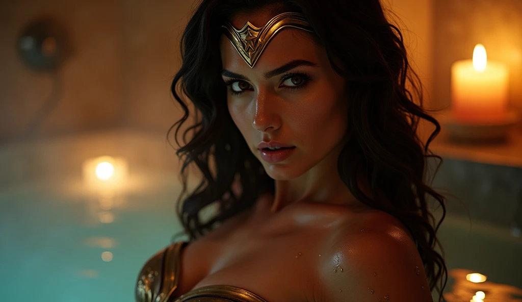 Wonder Woman in a micro bikini having sex in the Rio de la Plata at night with an Argentinean