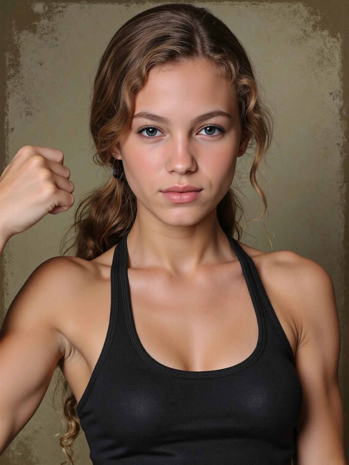 night, female, relaxed, backlit, (Deep Focus), contrast, (f_stop 2.8), (focal_length 35.0) f/2.8, 35mm focal length, analog photo, silhouette, spotlight, (leotard), (((posing kneeling))), (leaning forward) showing her face and ((focus on face)) (cleavage:1.15), a beautiful perky Scandinavian woman, Kaley Cuoco, pale skin, highly detailed face, ultra detailed oiled imperfect skin, long black kinky hair,  piercing eyes, (lustful facial expression, lusty, lascivious:1.3), dark background, warm colors, RAW candid cinema, 16mm, color graded portra 400 film, remarkable color, ultra realistic, captured on a (Fujifilm X-Pro3) / (f_stop 16.0), (focal_length 24.0), very small pendant on fine necklace, highly realistic, realistic, masterpiece, absurdres, intircate, highly detailed, detailed, high quality, best quality, highres, photo_(medium), reality, dimly lit, low light, dim, dark, 8k, cinematic lighting, volumetric lighting, dim lighting, professional photography, perfect eyes, detailed hair