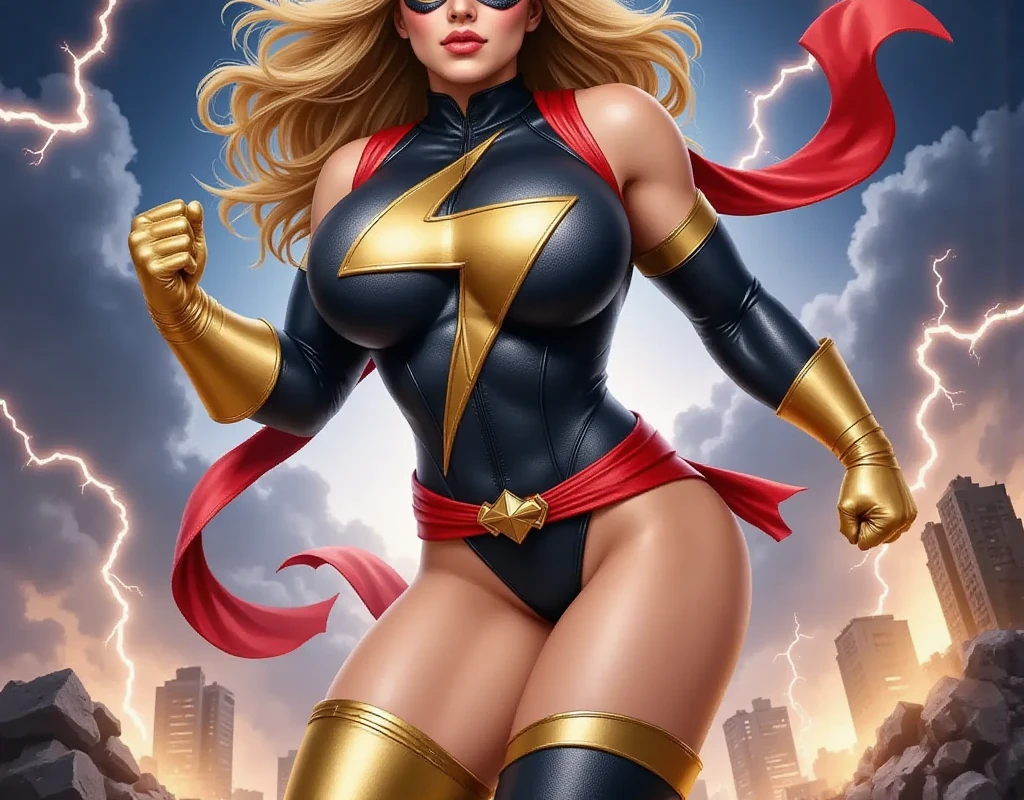 Unmatched masterpiece, ultra realista 8k CG, perfect work of art, (1girl: 1.1), 独奏, ((perfect female figure)), full body character looking at viewer, there is a desert with hurricanes in the background, mature woman, Bimbo (A blonde long hair woman with full-body, long hair, (burlas), best qualityer:1.1, dynamic heroic pose from the front, She has hands with wind powers, pose sexy, seductiv, (pretty), (curvilinear), (big), russet hair, (greeneyes :1.2), white uniform with blue and yellow details, yellow gloves and boots, Wind symbol not uniform Not styled by Marvel Comics, J. Scott Campbell, invisible woman, J. Scott Campbell, comic book character, comic book art, comics style art, turned legs, fit, (bountiful breasts:1.3, (big_breasts: 1.1), Broad Hips: 1.5, narrow waisted, Waist slender: 1.5, slenderbody: 1.2, coxas bigs: 1.he's brilliant: 1.2), (hdr), (Street: 1.2), film Nikon D850 photography Kodak Portra Lens f1.400 camera 6, rich colors, realistic texture, lighting dramatic, unreal mechanism, trending on ArtStation, of Gerald Brom, de Frank Frazetta, by Luis Royo, the Julie Bell, de Boris ValleJo