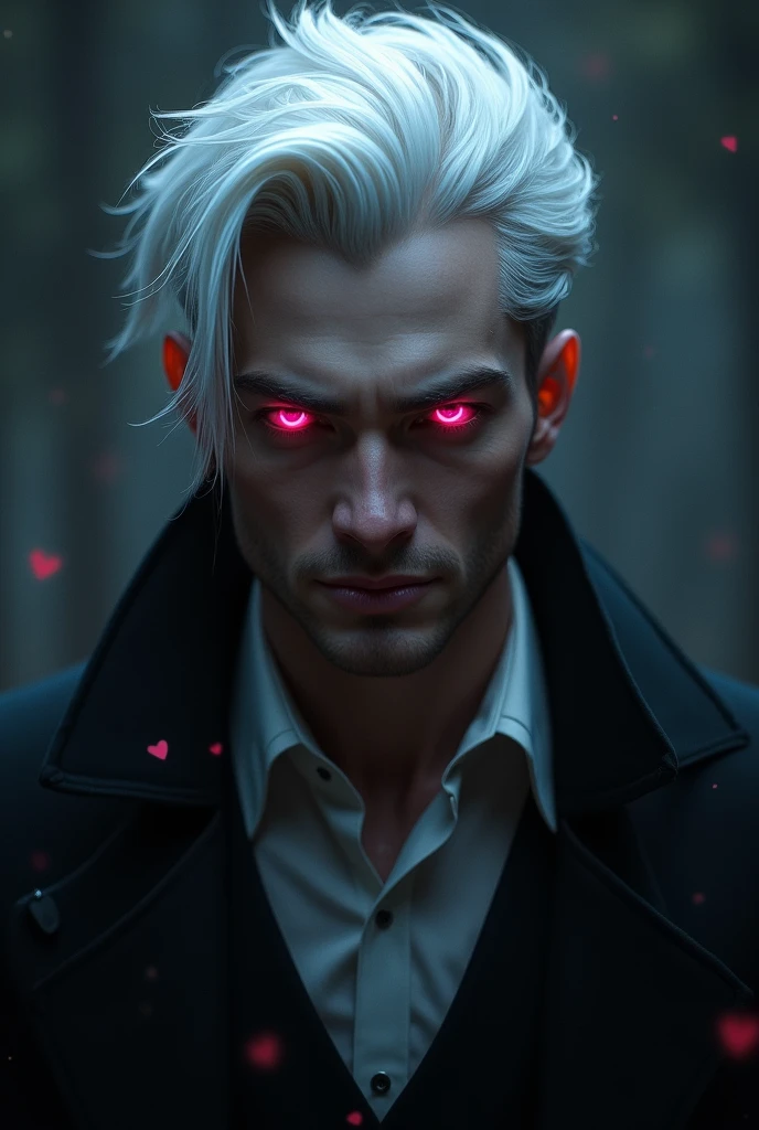 vampire men, slim, red eyes, white hair, blood in the mouth, depressed look, expensive blach leather suit --auto --s2