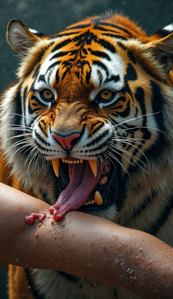 a woman whose body was torn apart, covered in wounds and bleeding, was eaten by a very ferocious tiger