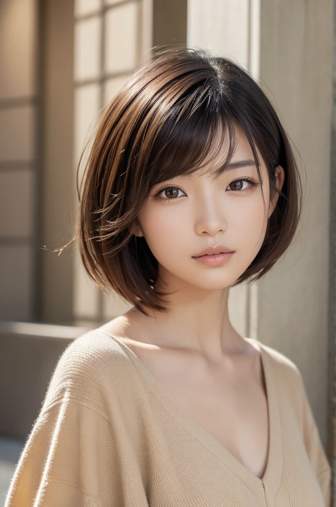 (highest quality、Ultra-realistic as a photo)、Sharp focus, 超High resolutionの顔、Very fine finish、(High resolution、8k:1.3)、The face is in focus、Ultra high definition and beautiful eyes、Eyes are symmetrical、(looking at viewer:1.2))、High quality and natural skin、Ultra HD Hair Texture、masterpiece、(Face close-up:1.1)、Japanese women、17 years old、OL, (short hair, messy hair:1.2)、Best、 White Business Shirt、medium breast, Natural light, very cute、very cute, Light Makeup, Glossy Lips、), (blush:1.3), (embarrassed:1.3), small smile