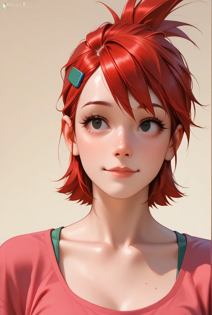 Frankie Foster realistic detailed freckle too freckled and flat nose Short hair and defined eyes