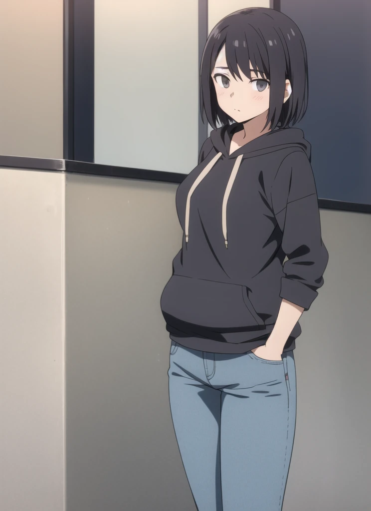 anime album cover, 1girl, kpop idol, black hair, cute
