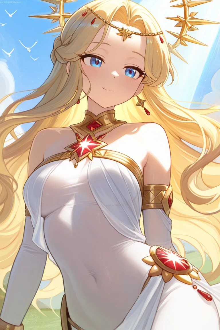 masterpiece, best quality, ultra-detailed, illustration, wide angle, 1girl, SheRaQuiron character, white panties, (topless:1.2), puffy nipples, golden armelts, blush, wet