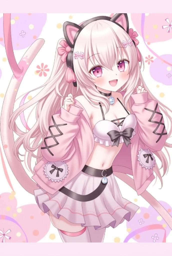 Ribbon on chest、Angel、White hair in twin tails、Pink Eyes、Frills、Cute Costumes、Angelの羽、