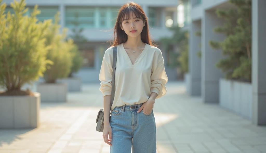 Slender Japan woman、round face、cute face、３０age、different hairstyles、casual clothing、Streets of Kyoto