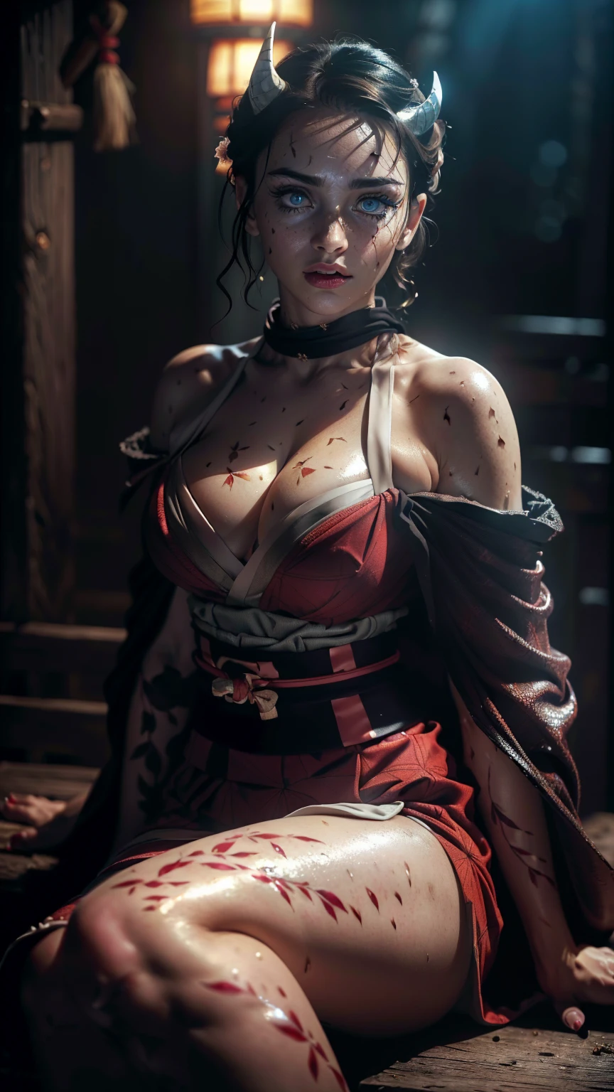 solo, best quality, master piece, extremely detailed CG, extremely detailed face, 4K, NSFW, gore, violence, Chun-Li, hair buns, covered buns, chinese dress, qipao, blue outfit, spiked bracelets, puffy sleeves, brown pantyhose, white belt, white boots, ((torn clothes)), 26yo, mature, crying, spent, dameged, abused, ((wooden horse crotch rub:1)), swollen her cheek and forehead, bitting wound on face, beaten up, bumped, wounds on body and face, bruise, (wounds on body and face:1), blood splattered face, beaten face, (((swollen nose and cheek:1.1))), ((bruised on face:1.2)), (((eye swollen almost shut:1.5))), bitting wound on skin, drooling, vomit, (feel exhausted after torture), teardrop, sweatdrop, torture, shibari, rope, arms behind waist,