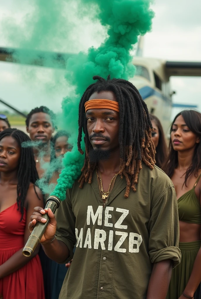 Crie a foto de um festival canabico, que vai ocorrer do dia 28/06th until 01st/07, coloque rastafaris fumando maconha, plantas de maconha, mesa com maconha, cogumelo e cigarro e cartas de baralho e um Bong, lots of smoke and Rastafari references like the Jamaican flag, etc..