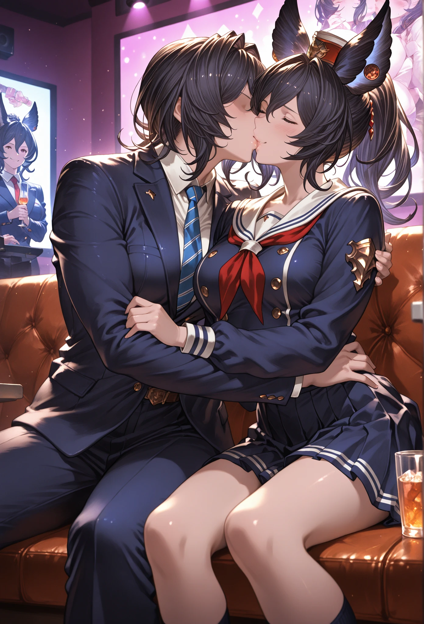 {perfect anatomy},((beautiful face:1.5)),((Pregnant: 0.8)), ((((french kiss, 1 girl, 1 old man, hetero,kiss, french kiss, tongue kiss:1.6))), (Ahegao, blush, Sweat, Open mouth, Rolling eyes, Tears, Tongue out,)(Parted lips),(Closed eyes),(Feeling weak),looking at viewer,(masterpiece, highest quality:1.4), (Very detailed:1.2), {shape,Picturesque}, {Studio Light, Picturesque}, [Best Shadow],
(KonishiCSA)_(ShizumaCSA)_(HoshiakariCSA), (Alpha CDE)_(Gamma CDE),
break
(Perfect Anatomy), (Symmetrical eyes, Very detailed eyes, Beautiful Eyes), (Sharp eyeliner, Very detailed face, Beautiful Face), (gray eyes),
break
nice hands, Perfect hands, Guido Daniele,
break
1girl, alone,
break
TeruzukiKC, (Teruzuki) uniform, ((black) hachimaki), ((propeller) hair ornaments), (black) Sailor collar, (yellow) neckerchief, ((colorful) gloves, (white) gloves, (black) gloves:1.25), (black) Pleated skirt, ((white) Knee-length:1.3), (Short sleeve) serafuku, (gray) corset, mini skirt, (white and black) gloves,
break (indoor, office, living room),
break
