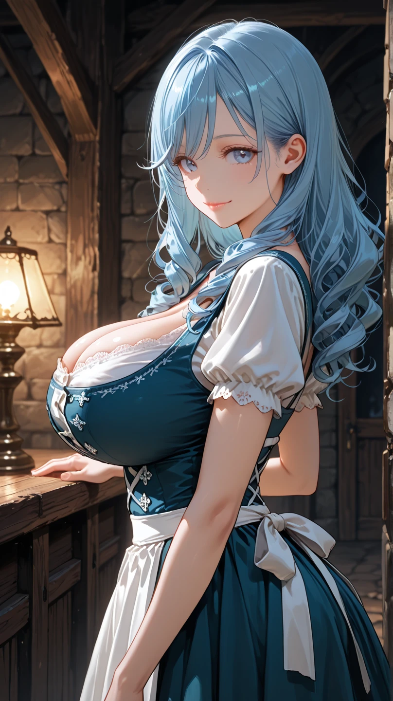 (masterpiece, best quality:1.3), (dynamic angle:1.3), Yagokoro Eirin, Touhou Series, perfect face, expressive eyes, 1woman, looking at viewer, 38 years old, gorgeous body, big breast, beautiful, anime, lora,1woman, silver hair, braid hair, nurse cap, red and blue clothes, long skirt, , (corrupt, brainwashed, hypnotized, mind controlled:1.5), (evil smile:2.0), (empty eyes, simple eyes, glowing black pupils:2.0), (cinematic lighting, realistic, dream-like, enchanting atmosphere:1.3), (photo of a woman in her dark and mysterious environment:1.3), (the woman surrounded by an aura of mystery and intrigue:1.3), (a dark and mysterious laboratory decorated with many flasks, each filled with colorful liquids:1.5), (a crystal ball nearby, adding to the mystical setting:1.3), (a hint of incense in the air, adding to the sensory experience:1.3),