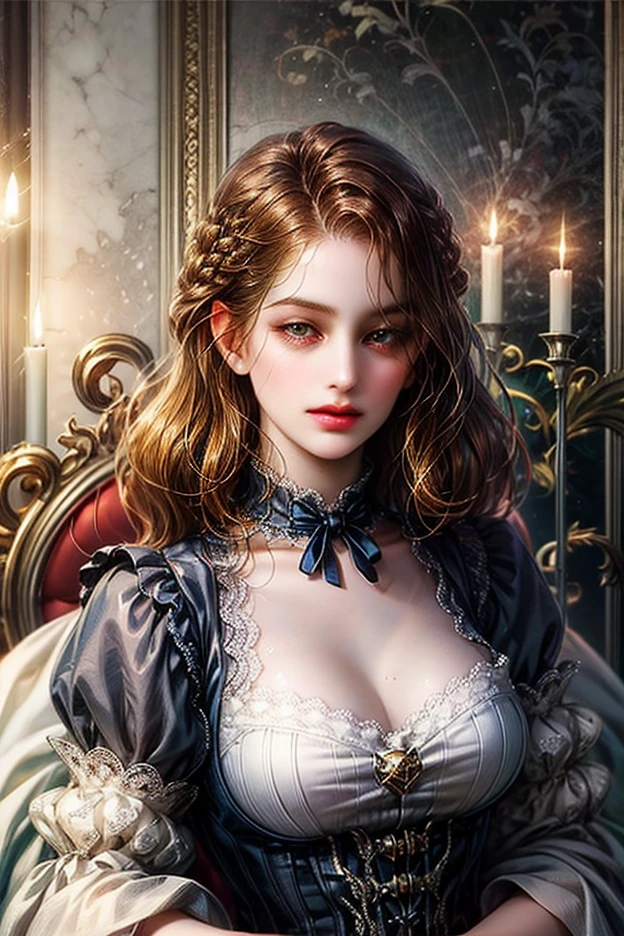 (absurdres, highres, ultra detailed), 1girl, solo, mature, Baroque, long dress, long sleeve, elegant, colorful, highest detailed, upper body <lora:LORA-Victorian Style:1> <lora:add_detail:1>