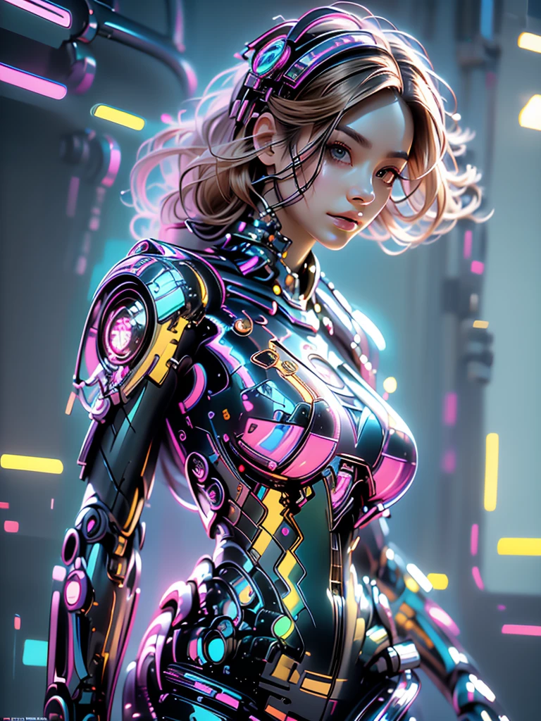 Future machinery stands in front of the earth,whole body, In the context of the city of the future, The combination of biology and machinery, Transparent mechanical girl, The internal structure is complex and precise, glowing neon lights,(high detail, masterpiece, best quality, ultra high definition, Sharpen details)