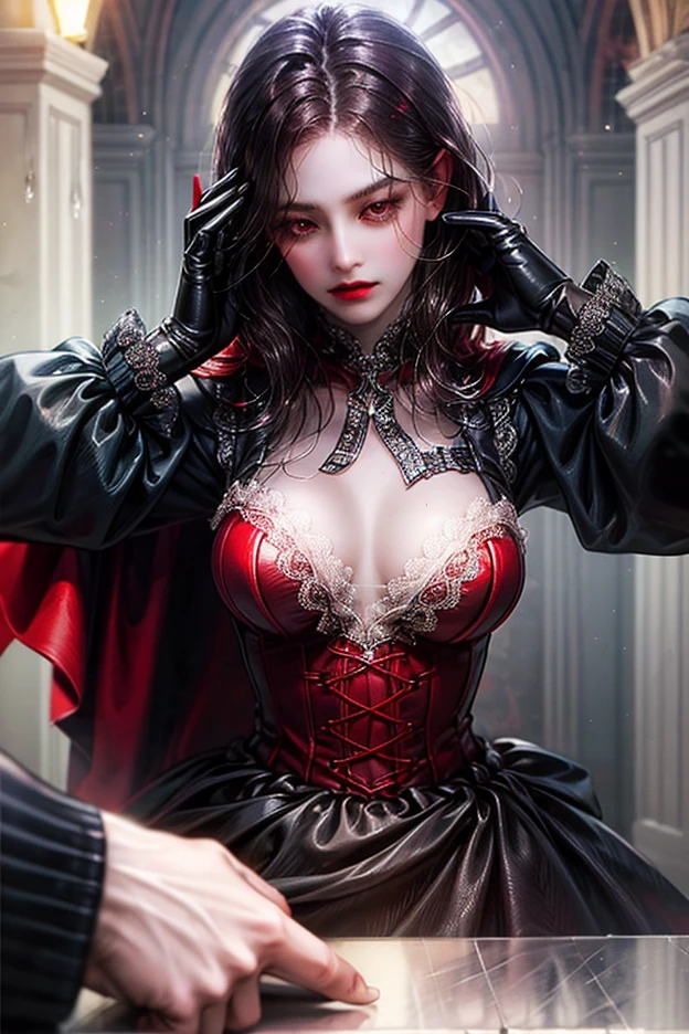 Gothic woman in red dress holding a heart-shaped light, por Yang J, Ruan Jia e Artgerm, Artgerm e Ruan Jia, WLOP e Artgerm, Modelo IG | Artgerm, WLOP | Artgerm, Por Ruan Jia e Stanley Artgerm, Artgerm extremamente detalhado, Beautiful elegant demon queen