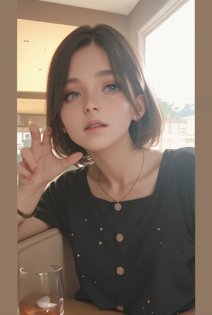 ((Long diamond earrings:1.2)), ((NECK LACE)), ((GOTHIC BLACK EYELASHES & LIPS)), ((BLACK LIPS)), ((shorthaircut:1.3)), adorable, 1 girl, (face to face), 10 years old, baby face, happy, half body portrait, (face details: 1), (eye details: 1), ((tiny breasts)). ((croptank "IRON MAIDEN" logo)), ((net stockings)), lingerie 