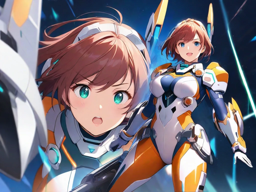 Highest quality, Highest quality, 16K, Unbelievably absurd, Very detailed, 2.5D, delicate and dynamic, universe, space robotic war, war, , Vivid Earth, Tiny faint lights and colorful meteors, space ships, universeステーション, Very delicate facial expressions, Delicate eye depiction, Upper body close-up,, erotic, dynamic sexy poses, One sexy woman, Healthy body shape, 22-year-old woman, Fighter pilot, Height: 170cm, firm bouncing busts, Full Face Helmet, A robot suit with a complex structure, Robot Suzu with complex colors, Tight robot suit, , Movie battle scenes, Ready your gun?