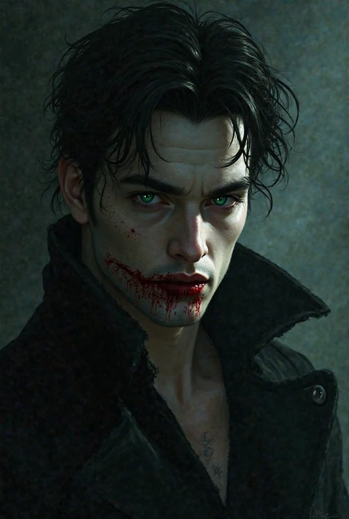 Conde Vampiro,rosto com manchas de sangue,Com a boca aberta,presas,terrorista,Dylan O'brien,Efeito VHS, (cartaz para:1.6),cartaz na parede,nostalgia,Cartaz do filme, filme de faroeste(Texturas da pele),detalhes intrigados,finamente detalhado,Hiper Detalhamento,Traching de raias,sub surface scattering,lighting soft fuzzy,profundidade superficial do campo,autor:(Oliver Waite) CGSociety Trends,intrigado,alto detalhe,foco nítido,dramatic,A arte da pintura realista de Greg Rutkowski